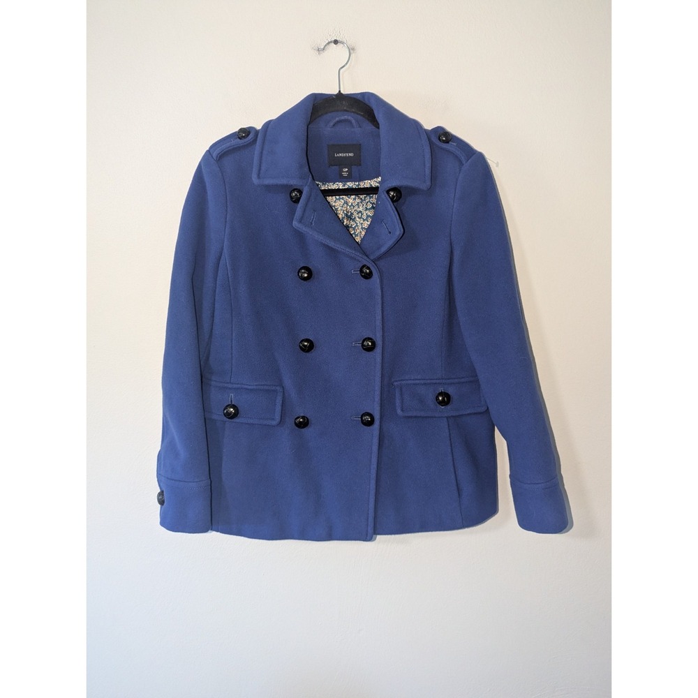 12P Land's End Petite Blue Wool Cashmere Blend Peacoat